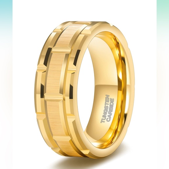 Other - TRUMIUM‎ 8mm Mens Tungsten Wedding Band Silver/Gold/Black Brick Pattern